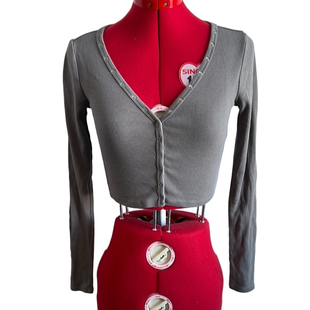 Garage Silver Fitted Long Sleeve Crop Top XS252